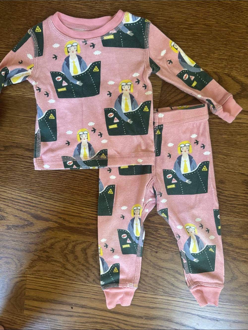 Piccolina Pink Pilot Print Pajama Set - size 6-12 months
